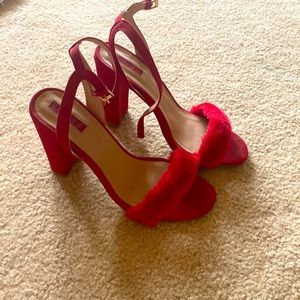 Forever 21 heels in red with fur